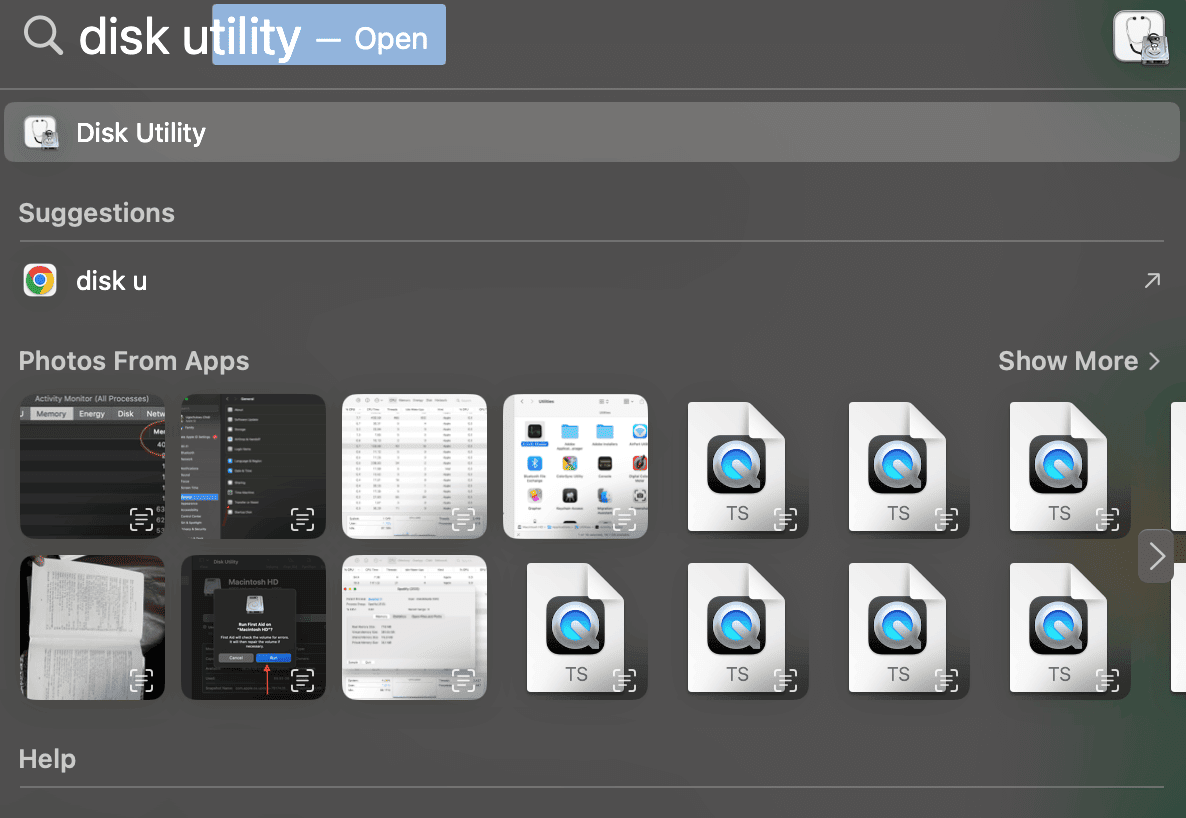 Open Disk Utility with Spotlight